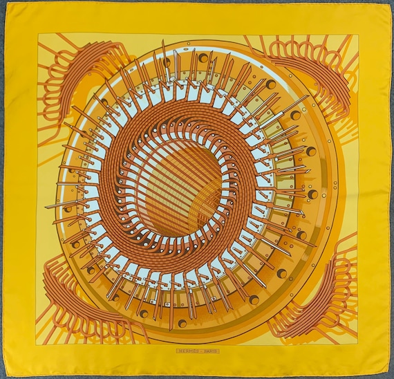 Vintage Hermes Ochre Alternateur Silk Scarf by P Peron in