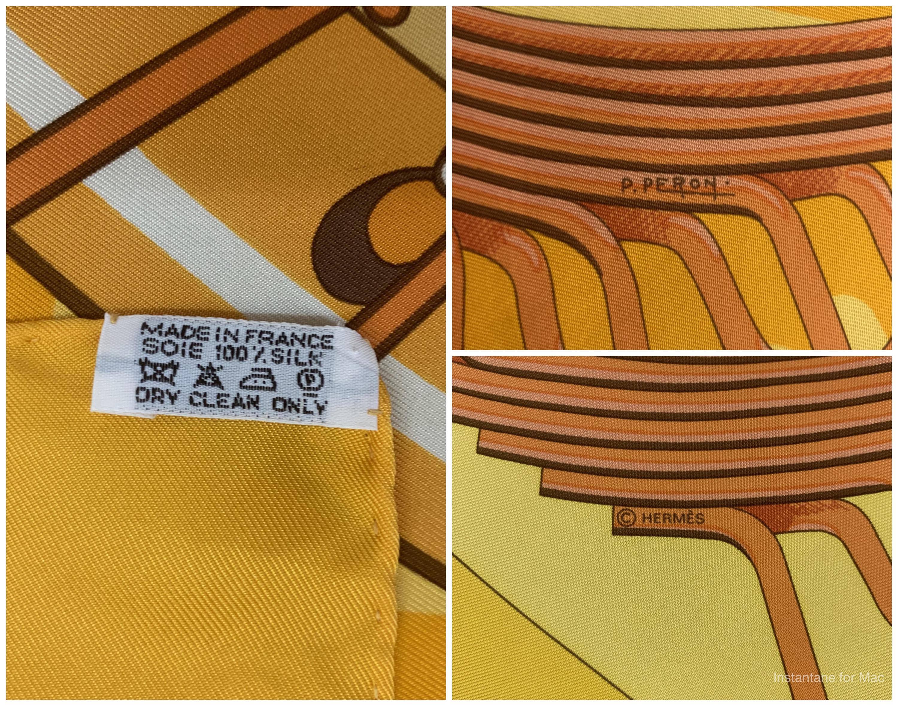 Vintage Hermes Ochre Alternateur Silk Scarf by P Peron in