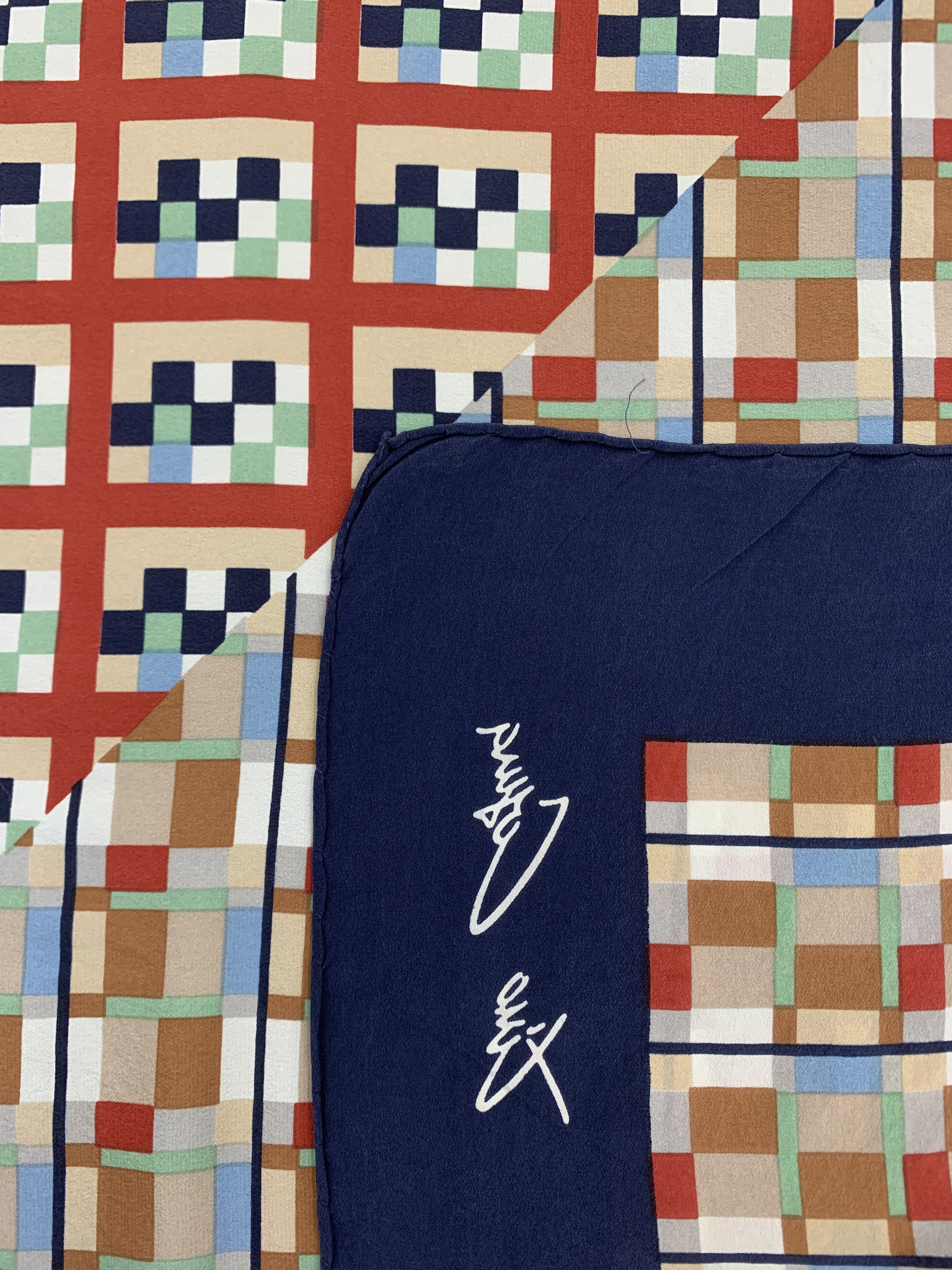 Foulard Carré TINO COSMA En Soie - Vintage 66x66 Cm - Bleu - Occasion