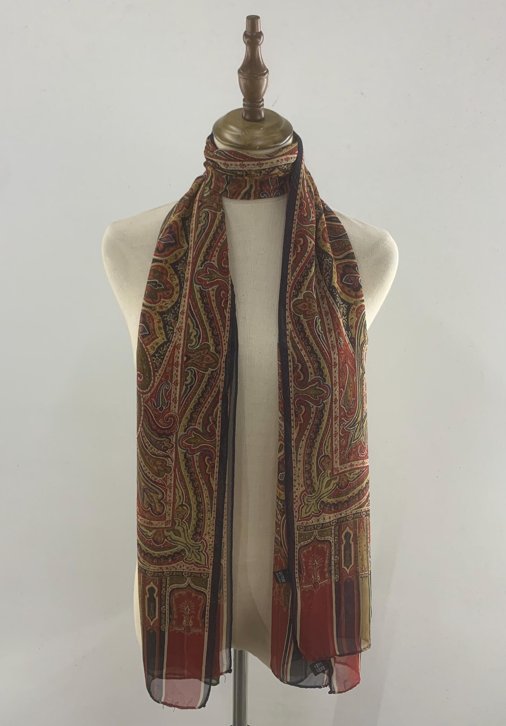 Vintage 90s Silk Scarf Classic Paisley Pattern Neck Scarf Unisex