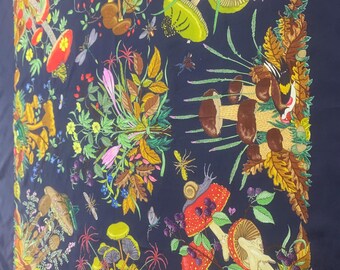Vintage 90s Gucci Silk Scarf V.accornero Blue Navy Floral Babushka