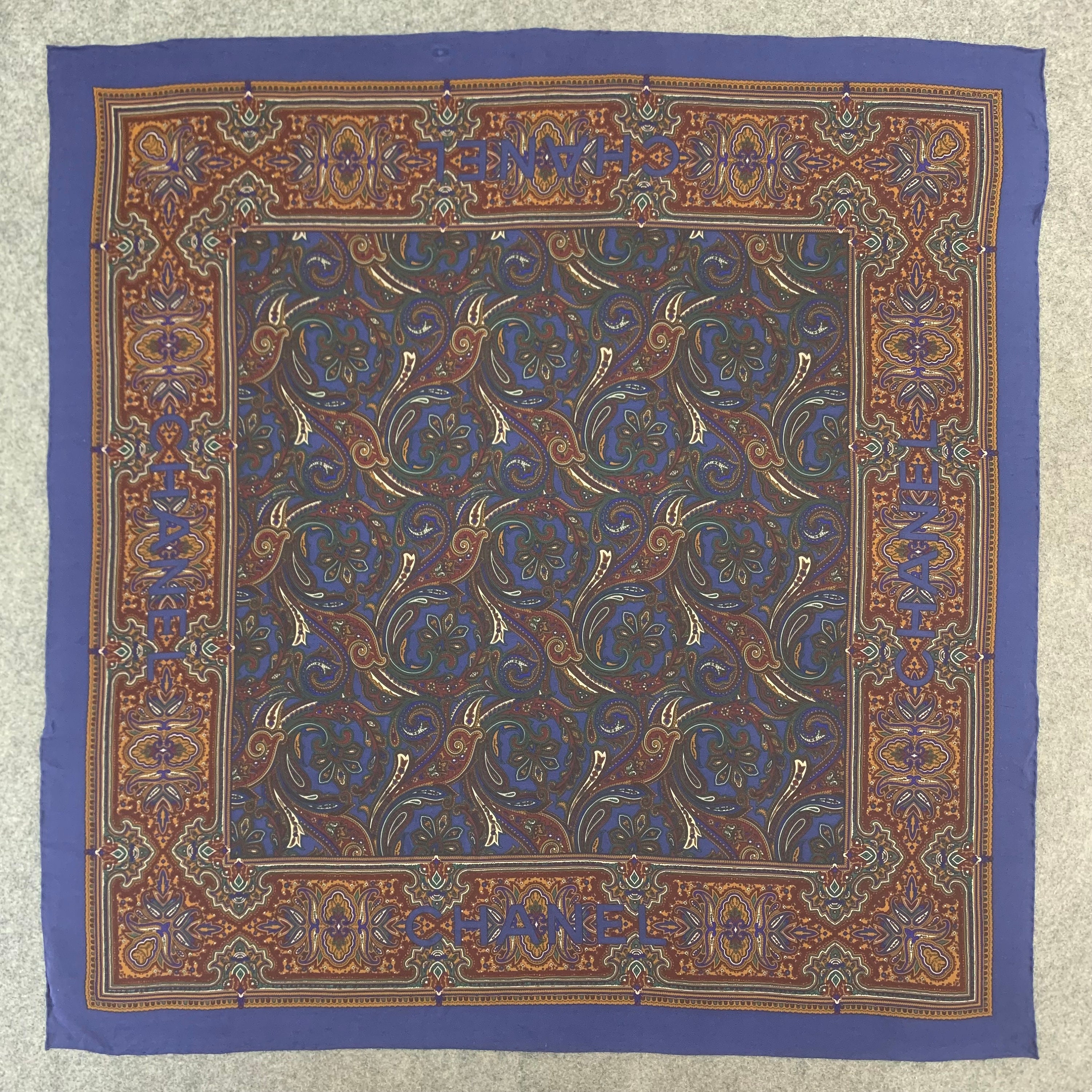 Authentic Chanel Silk Scarf Blue Paisley Accessories Women Silk