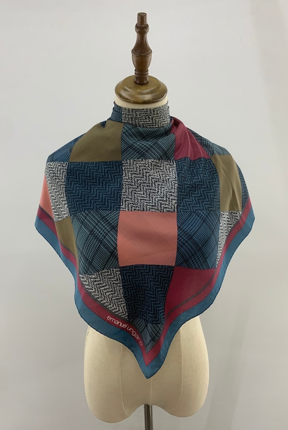 Foulard Carré Vintage Emanuel Ungaro - Motif Pois Multicolore En Polyester - Très Bon état