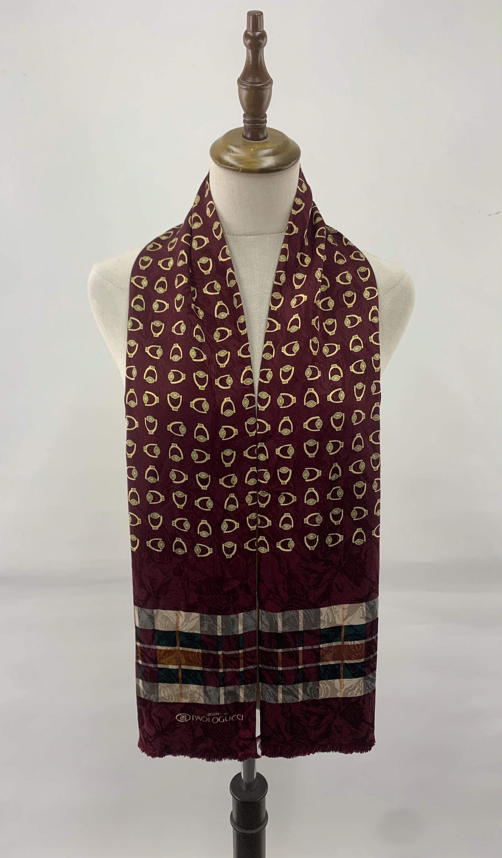 Vintage 80s Paolo Gucci Silk Scarf Red Colour Neck Scarf Unisex