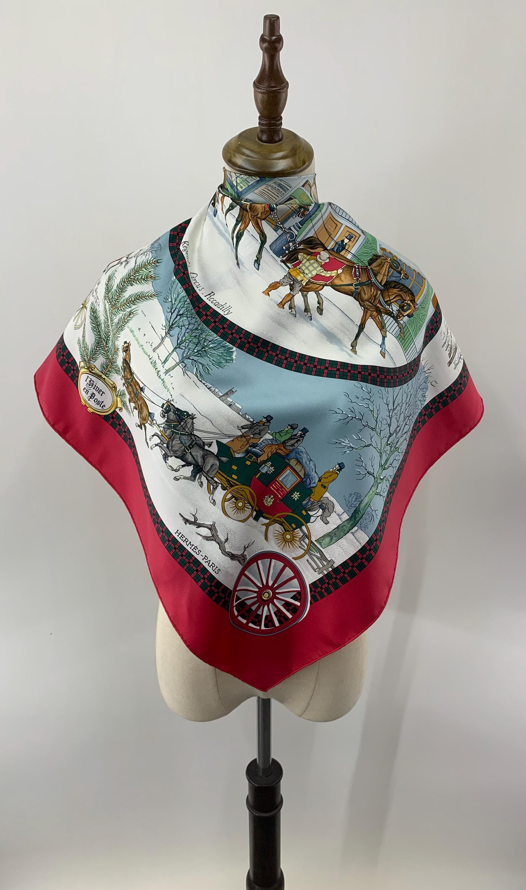 Vintage 90s Hermes Scarf L'hiver En Poste by Philippe Ledoux