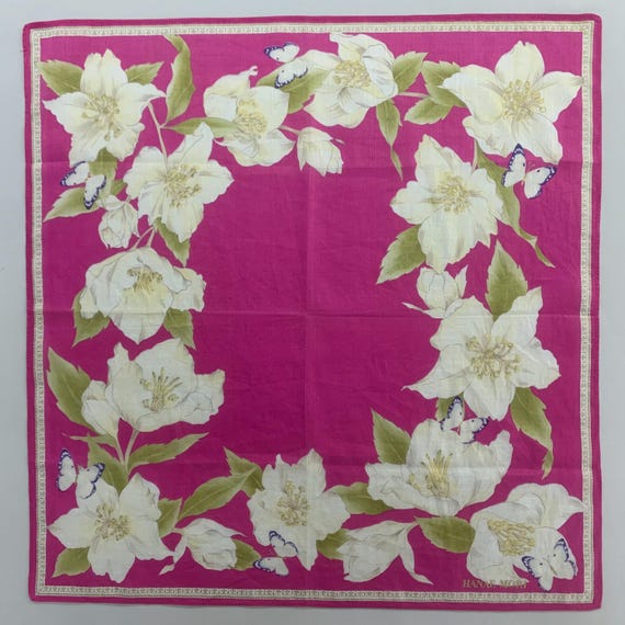 Vintage Hanae Mori Handkerchief Floral Bandana Pocket Square  display picture 3