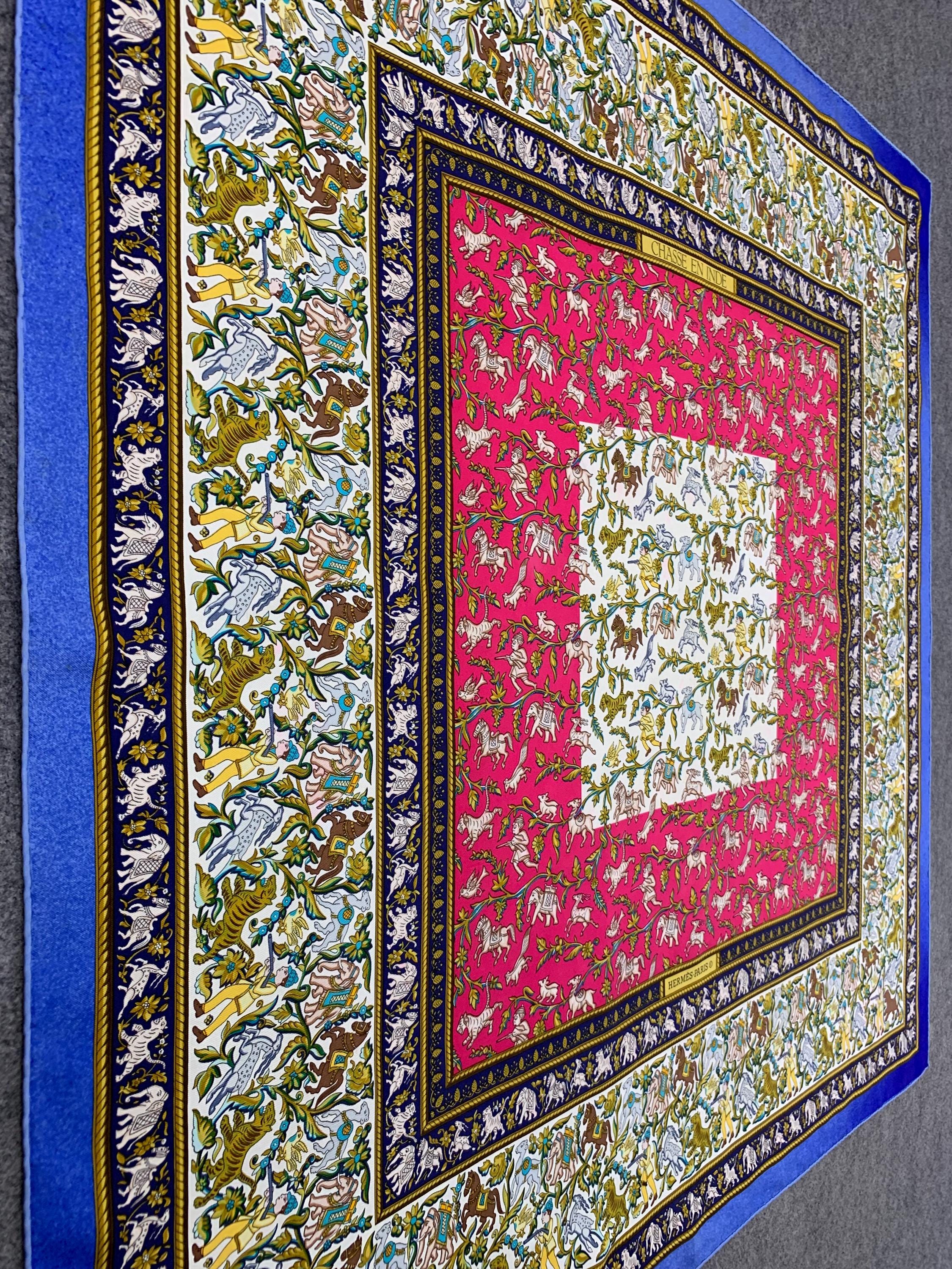 Vintage Hermes Chasse En Inde Scarf, Authentic Hermès Scarf by