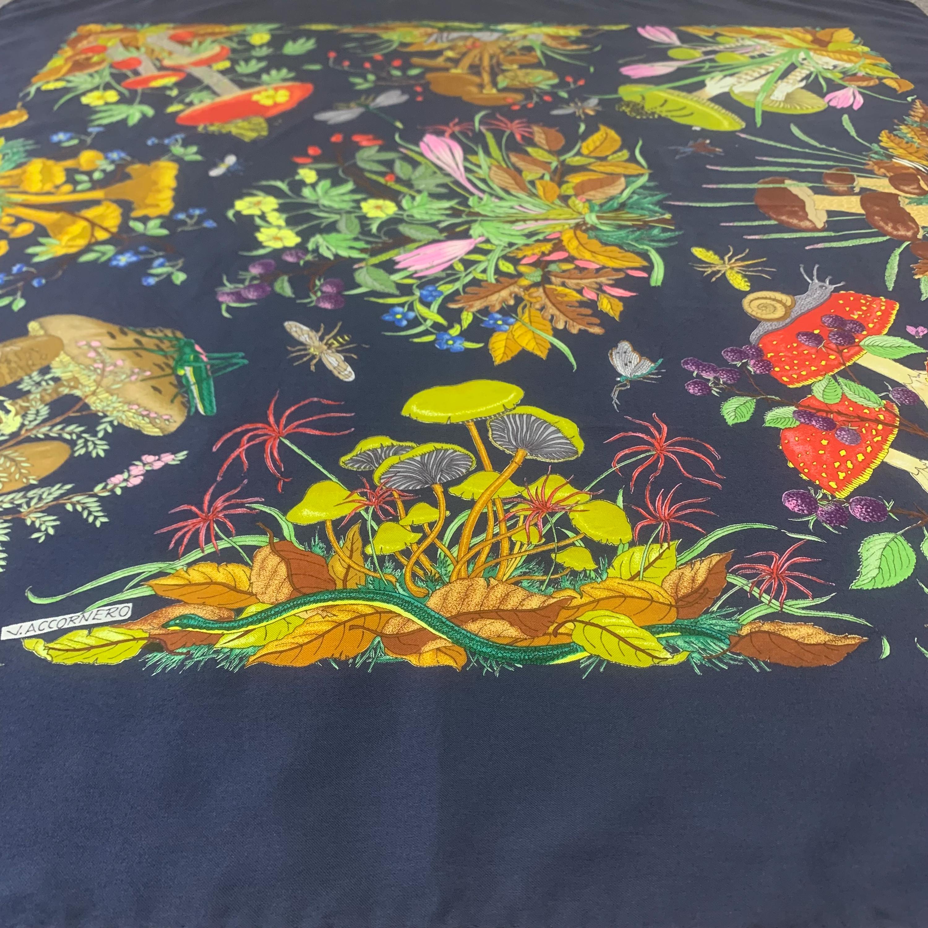 Vintage 90s Gucci Silk Scarf V.accornero Blue Navy Floral Babushka