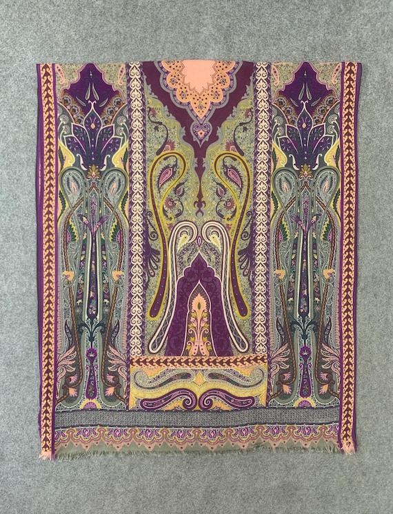 Vintage Etro Milano Wool Silk Scarf Paisley Pattern Neck Shawl