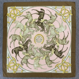 Vintage Hermès Pink ASCOT 1831 Silk Scarf Francoise de la Pierriere First Issue 1969, Hermes Carre Foulard 90cm Silk Twill, Hermes Scarf