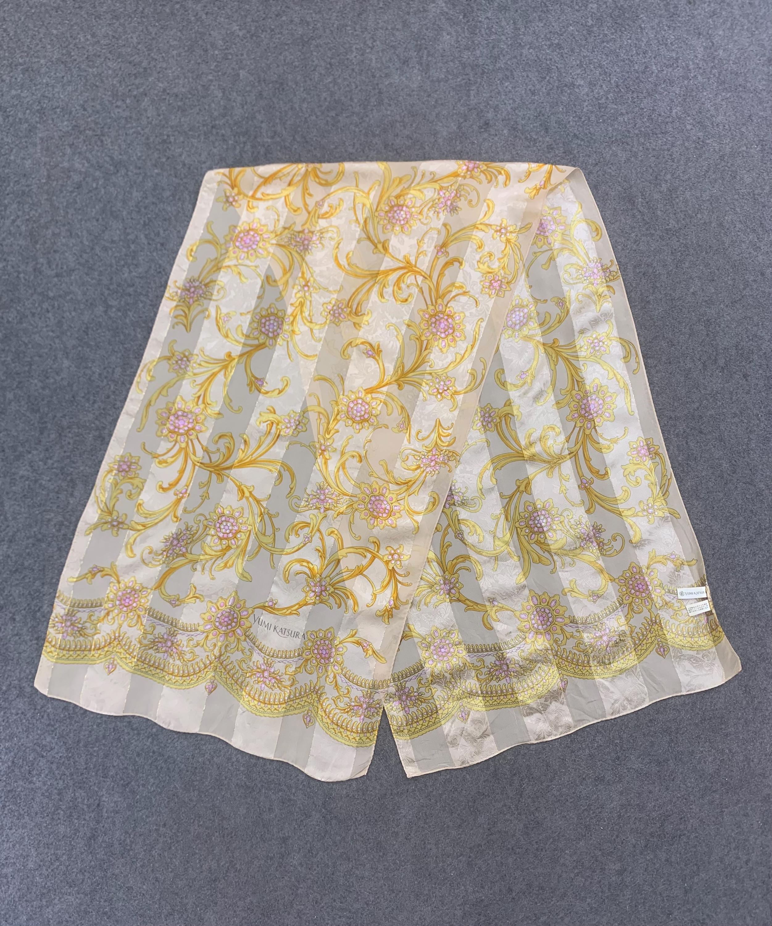 ヴィンテージ 桂由美 シルクスカーフ ゴールド バロック柄 ショール 