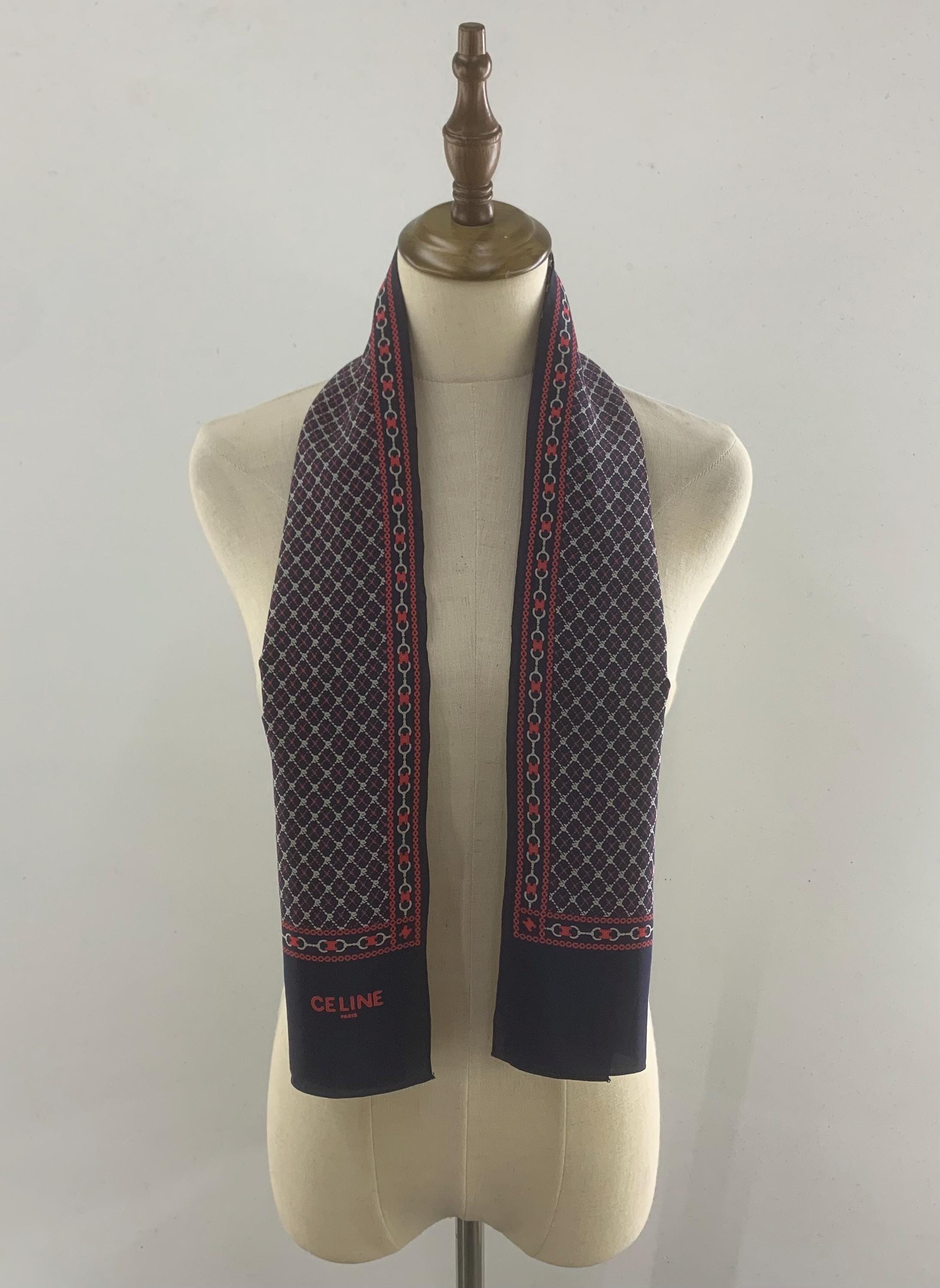 Vintage 90s Celine Paris Silk Scarf Geometric Pattern Shawl Unisex Accessories Long Scarf Foulards Stole Silk Muffler Wrap Neckwear Scarves