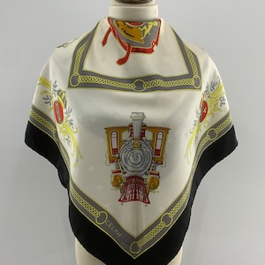 Vintage Celine Scarf, Authentic Celine Silk Scarf, Celine Shawl, Celine Foulards, Celine Neck Scarf, Celine Union Pacific Railroad Scarf