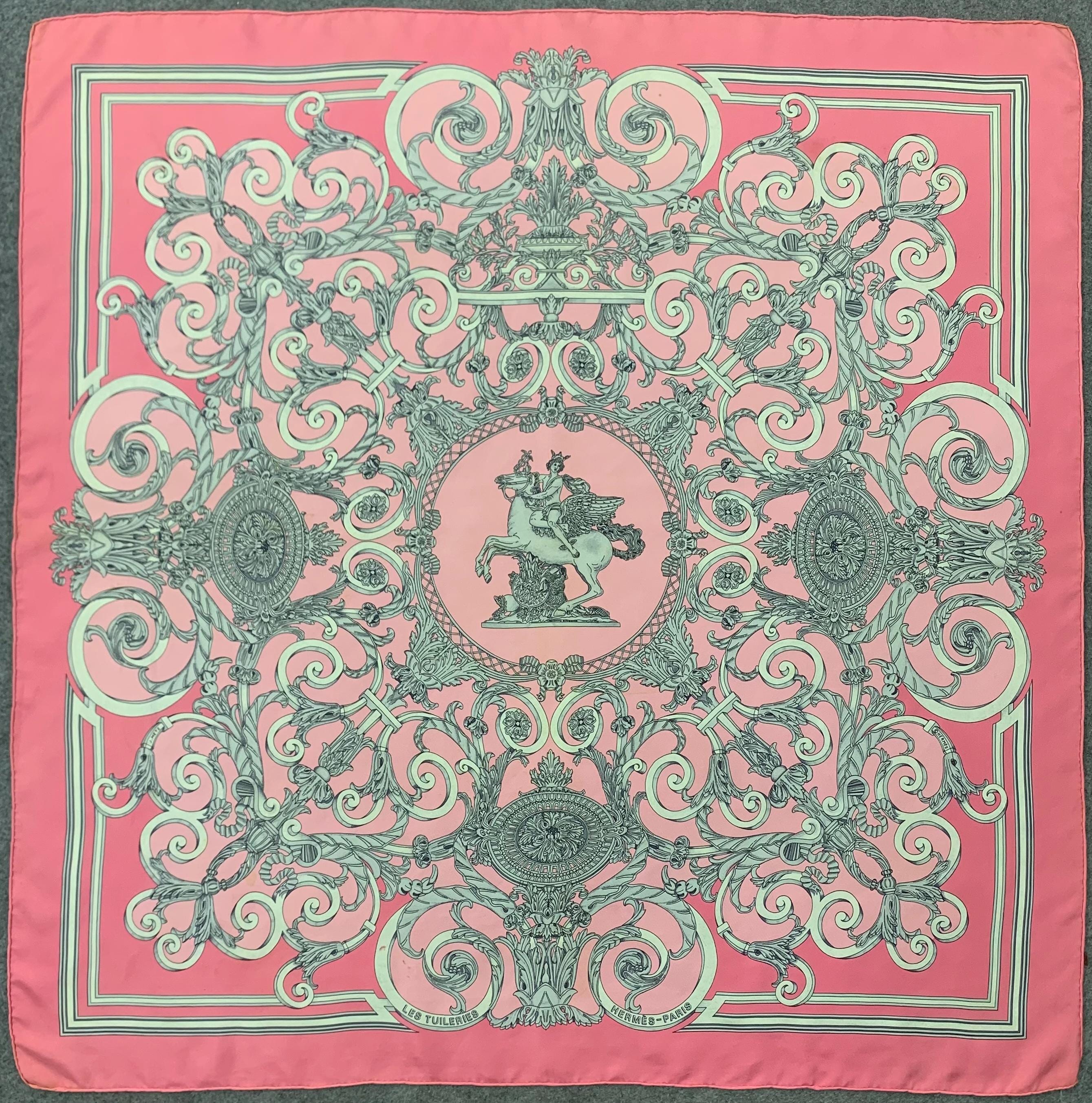 Vintage Hermes Scarf Les Tuileries by Joachim Metz, Authentic
