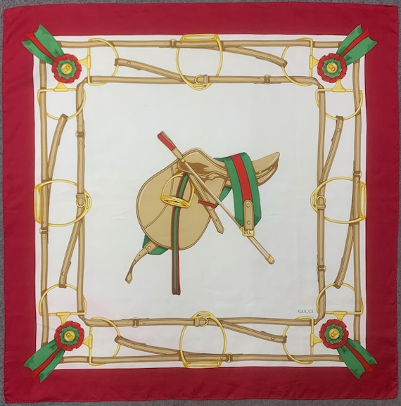 Vintage Gucci Silk Scarf Classic Print Head Scarf Babushka Women