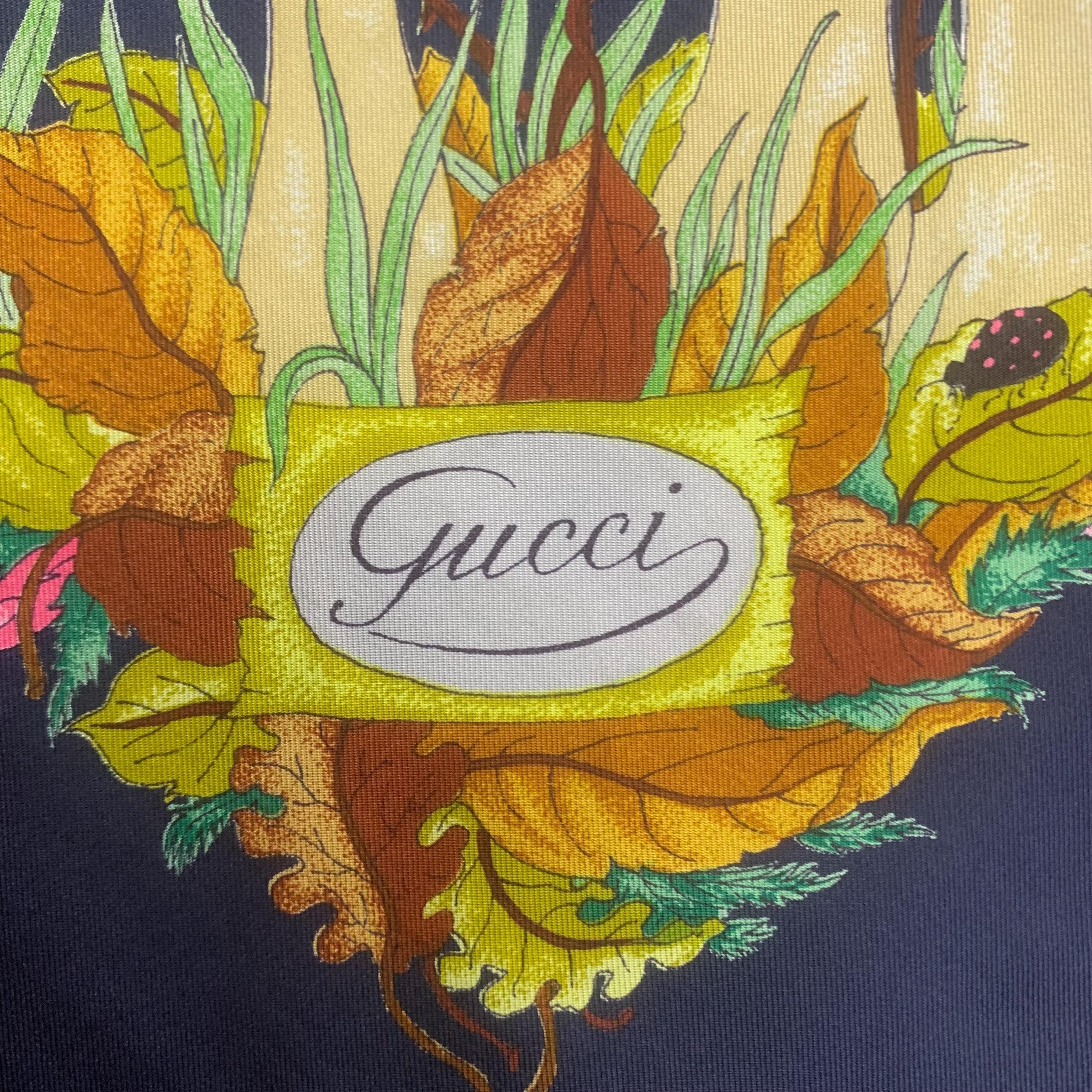 Vintage 90s Gucci Silk Scarf V.accornero Blue Navy Floral Babushka