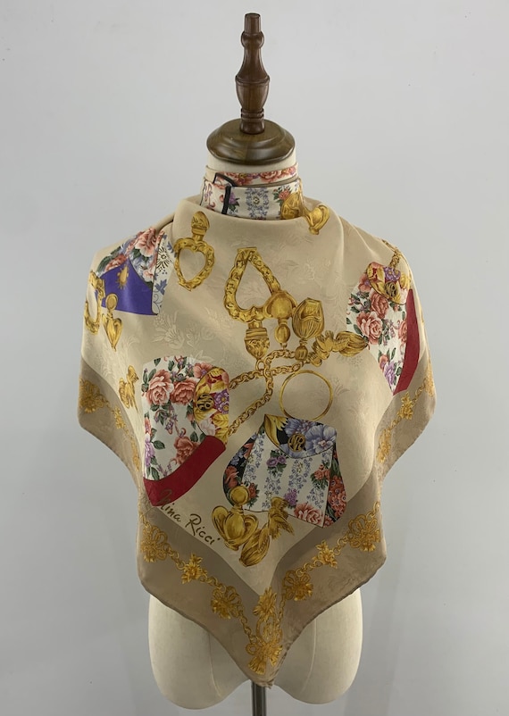 Vintage Nina Ricci Silk Scarf, Nina Ricci Gold Je… - image 1