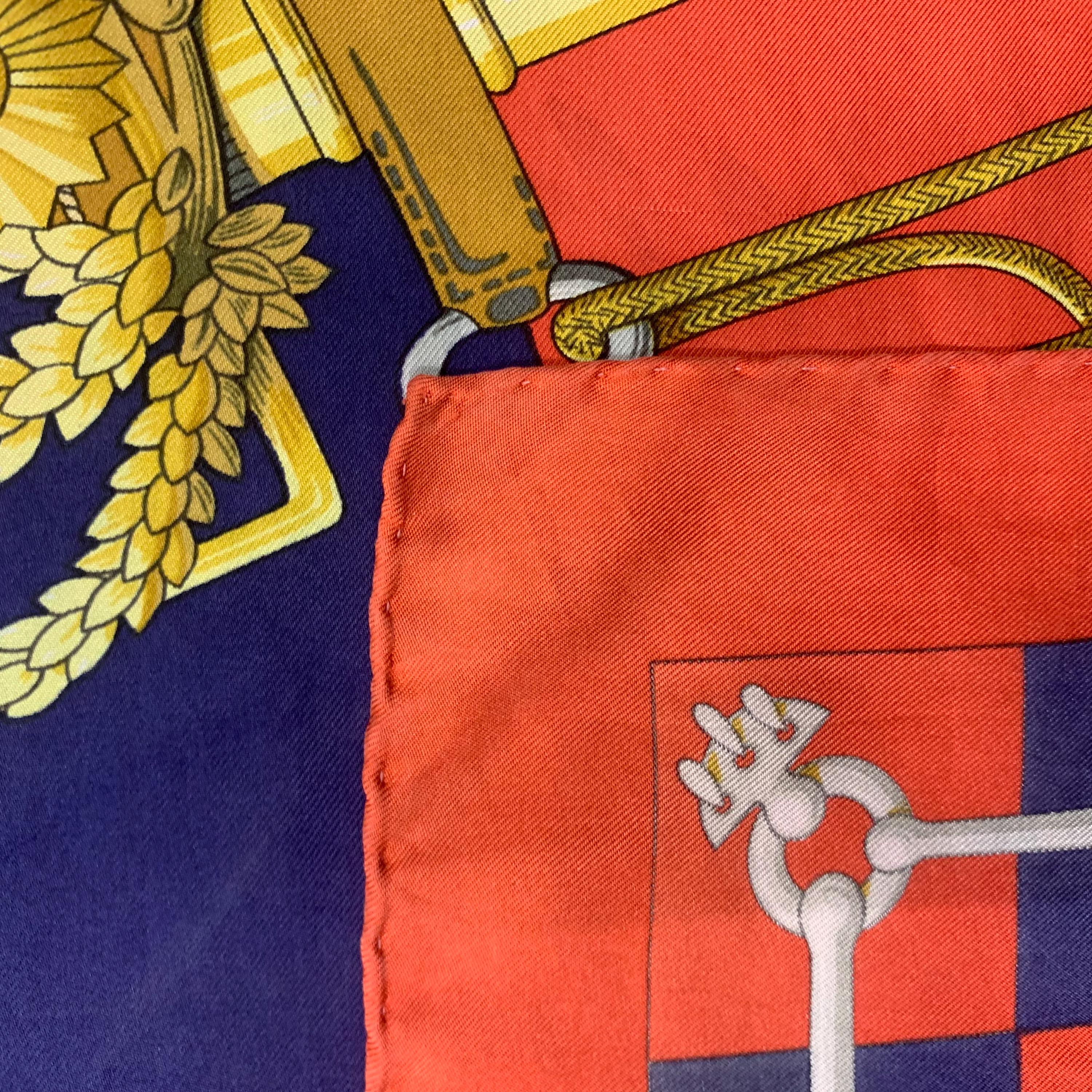 Vintage 80s Hermes Silk Scarf Cliquetis Red Blue Colour, Authentic