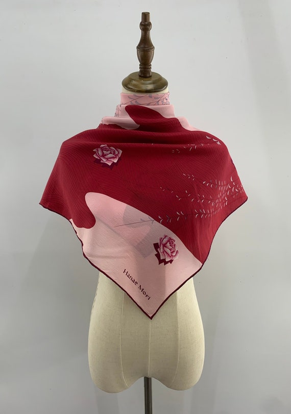 Vintage Hanae Mori Silk Scarf, Red Silk Foulards, 