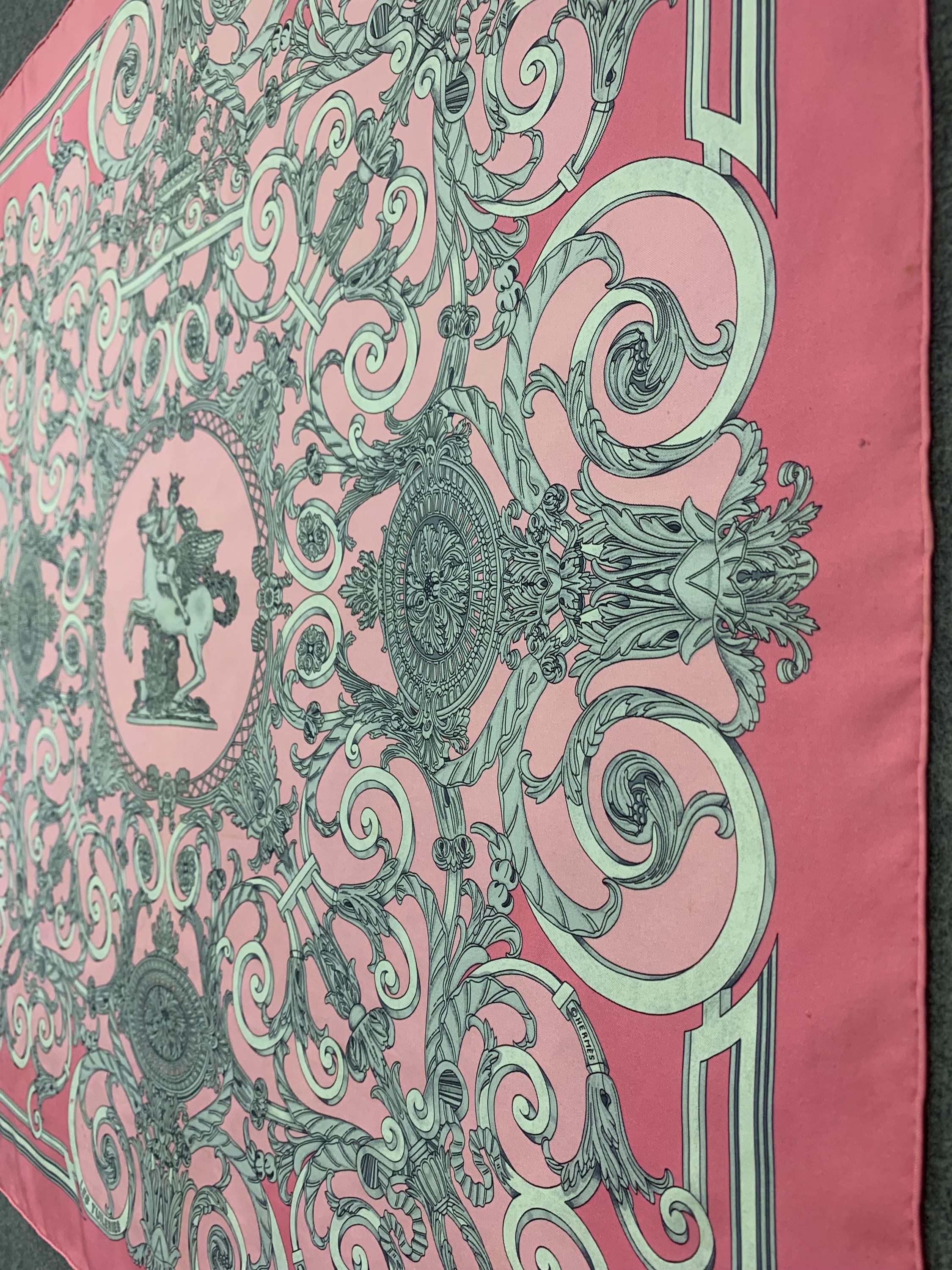 HERMES LES TUILERIES シルクスカーフピンク Vintage Hermes Scarf Les Tuileries by Joachim Metz, Authentic
