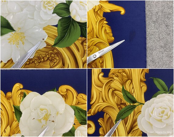 Authentic Chanel Silk Scarf Blue Floral Accessories Women Silk