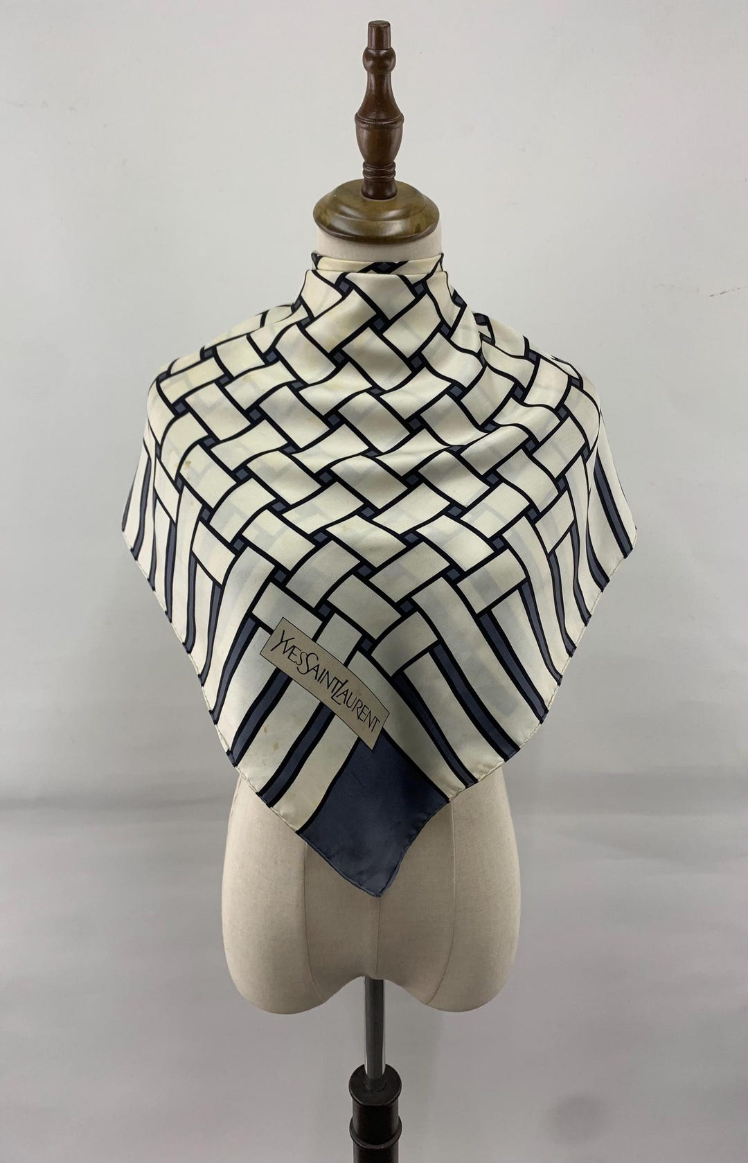 Ysl Geometry Pattern Vintage Yves Saint Laurent Silk Scarf Geometric Pattern Head Scarf YSL ...