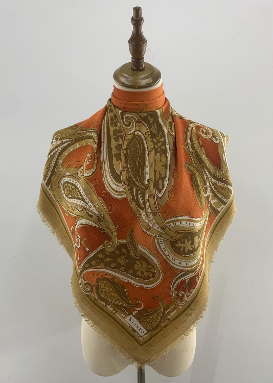 Vintage Vakko Scarf Paisley Brown Color, Neck Scarf, Vakko Scarf Silk ...