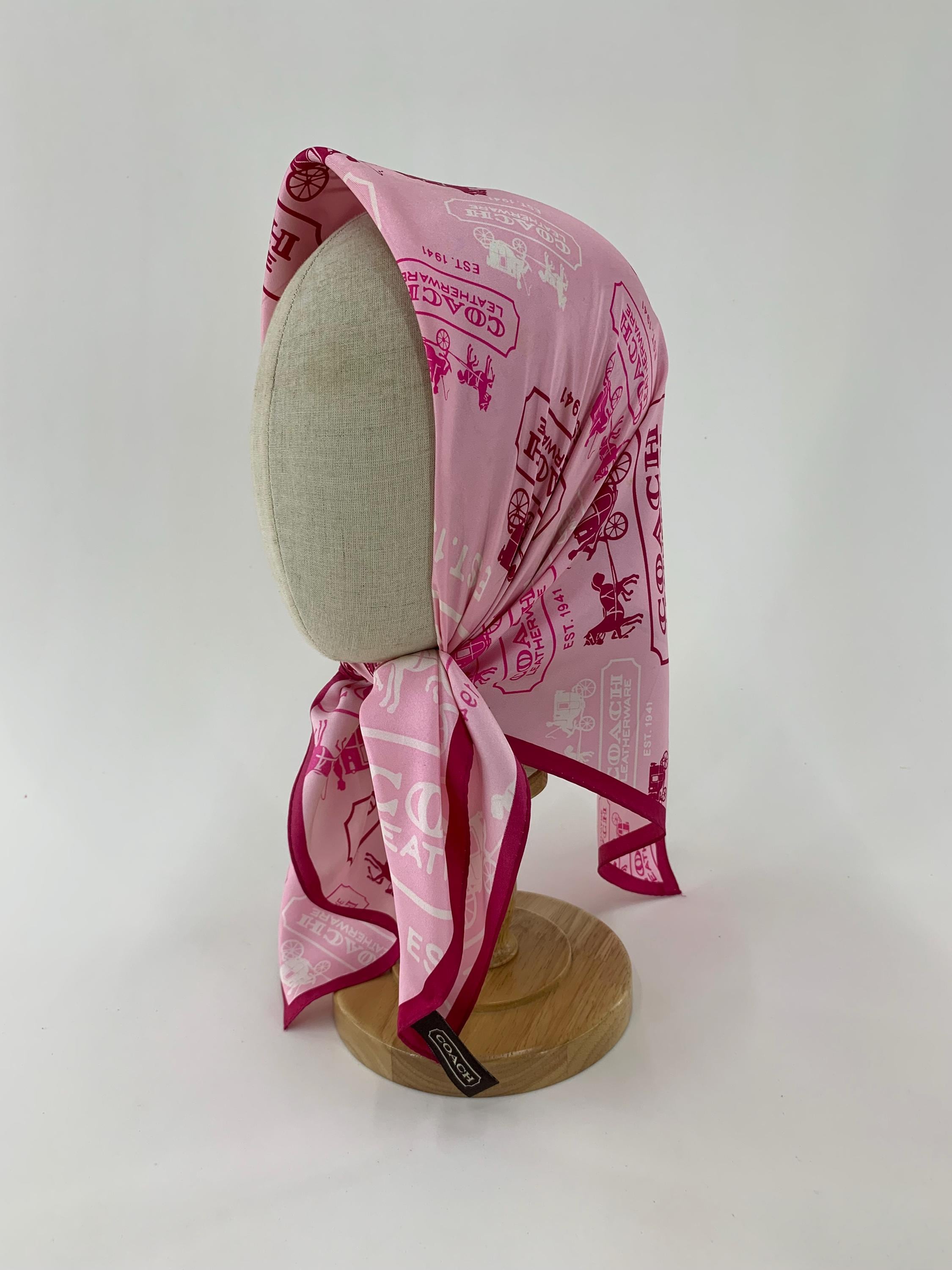 Vintage Coach Silk Handkerchief Bandana Pink Logo Print