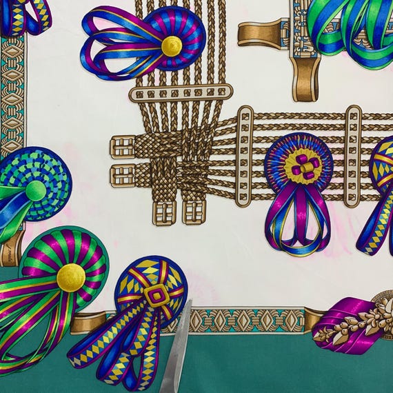 DEFECT | Vintage 90s Hermes Scarf Les Rubans Du Cheval Scarf by