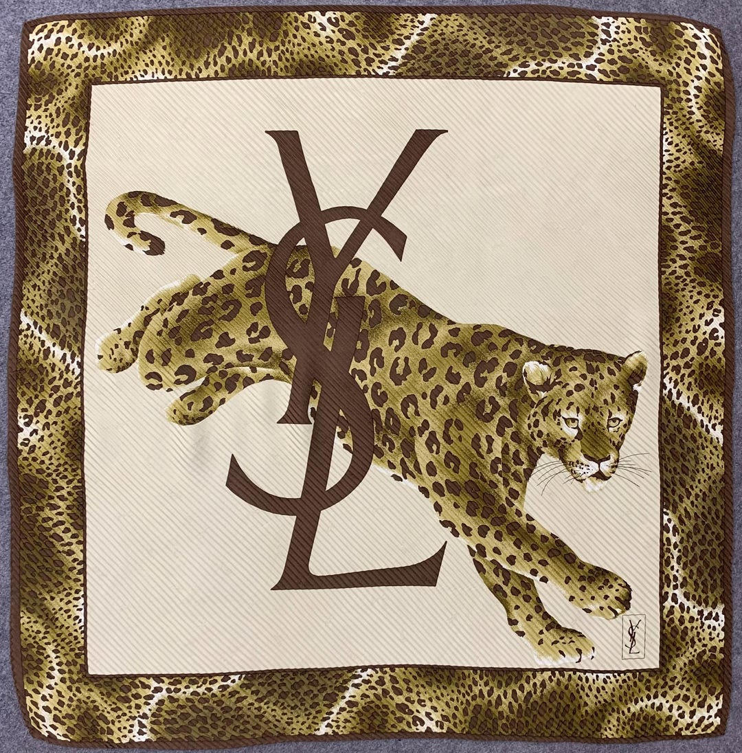 Ysl Pattern Vintage Yves Saint Laurent Silk Scarf Leopard Pattern Square Scarves ...