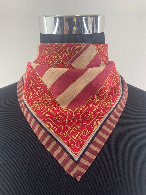 Vintage Fendi Red Baroque Handkerchief, Authentic 