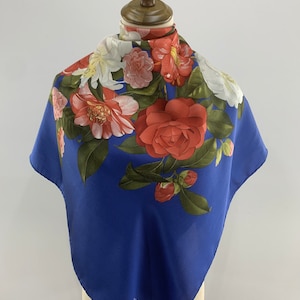 Vintage Chanel Scarf, Authentic Chanel Silk Scarf, Chanel Shawl, Chanel Foulards, Chanel Floral Scarf, Chanel Neck Scarf, Chanel Blue Scarf