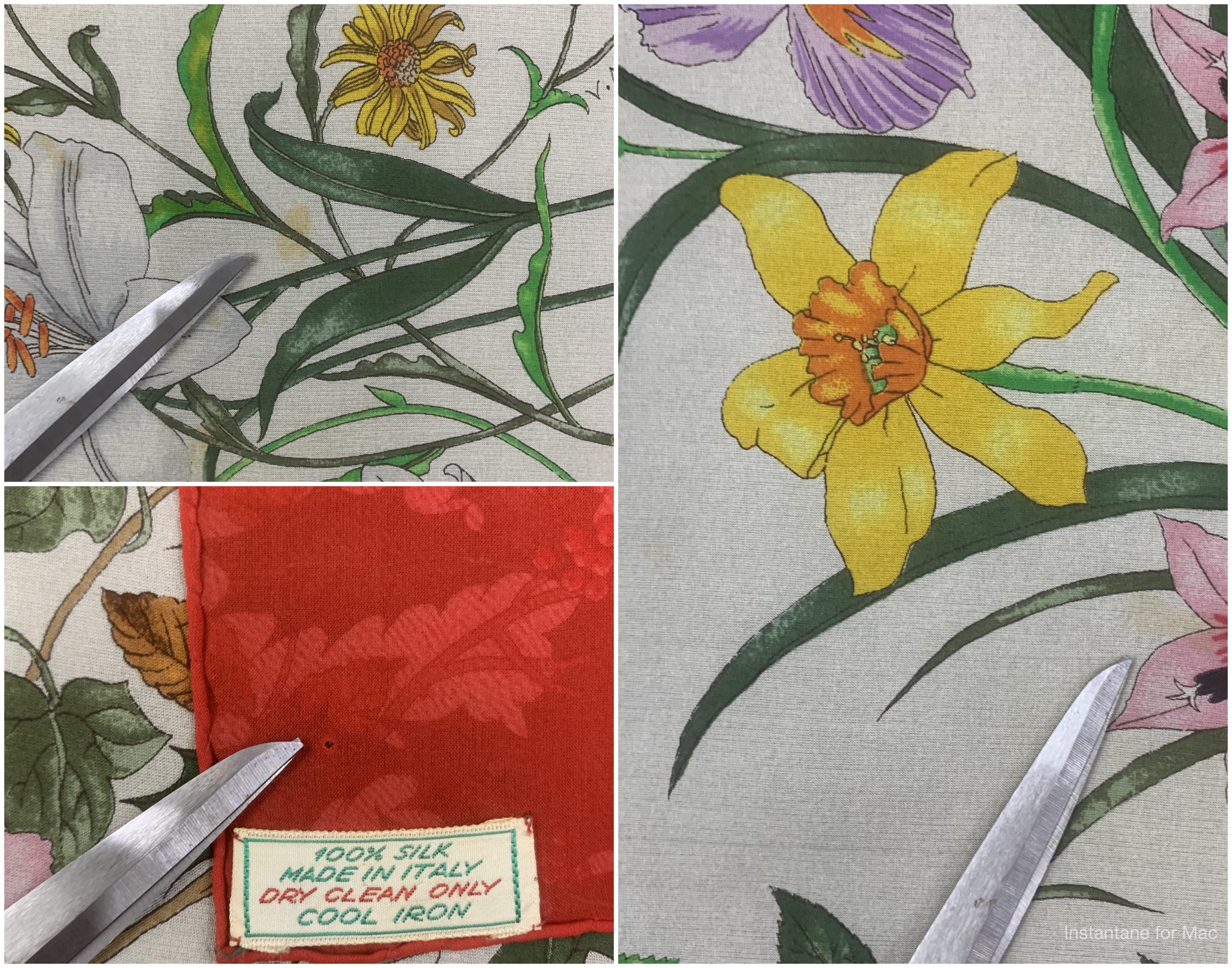 Vintage Gucci Silk Scarf V.accornero Floral Red Scarf Babushka