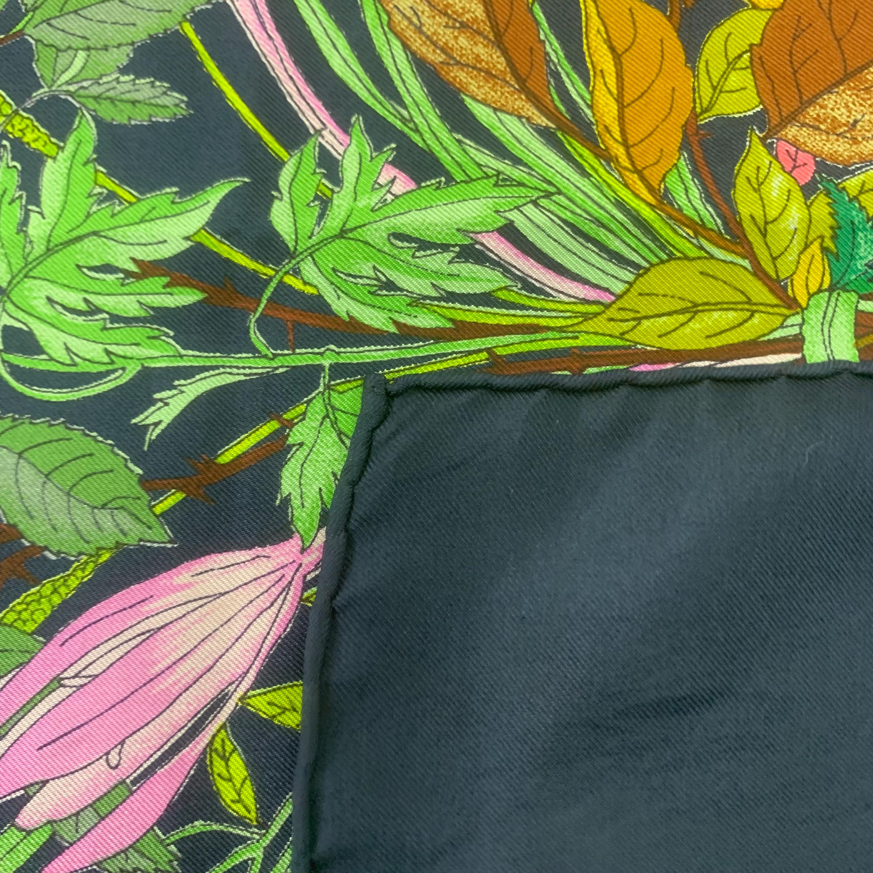 Vintage 90s Gucci Silk Scarf V.accornero Blue Navy Floral Babushka