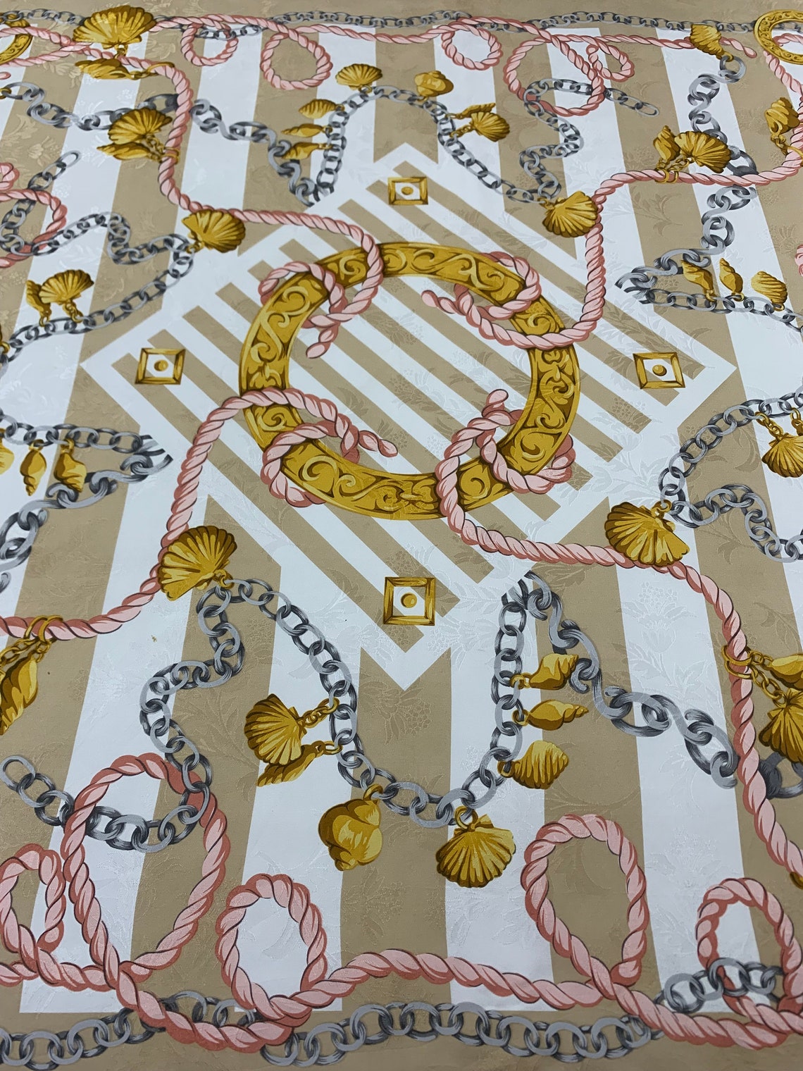 Foulard Carré En Soie Vintage Luciano Soprani - Motif Bleu Marine Et Blanc, Très Bon état, Cadeau élégant Pour Femme
