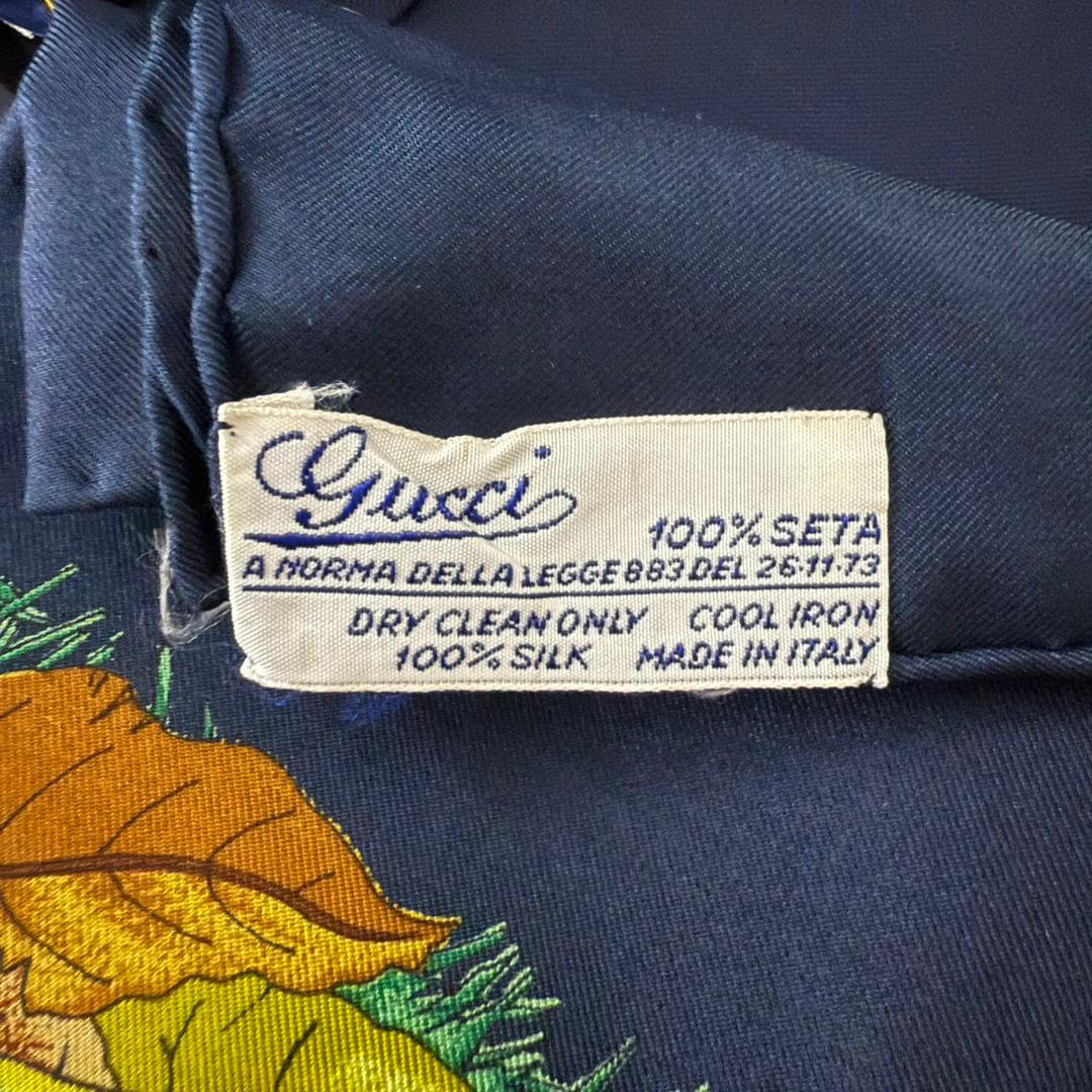 Vintage 90s Gucci Silk Scarf V.accornero Blue Navy Floral Babushka
