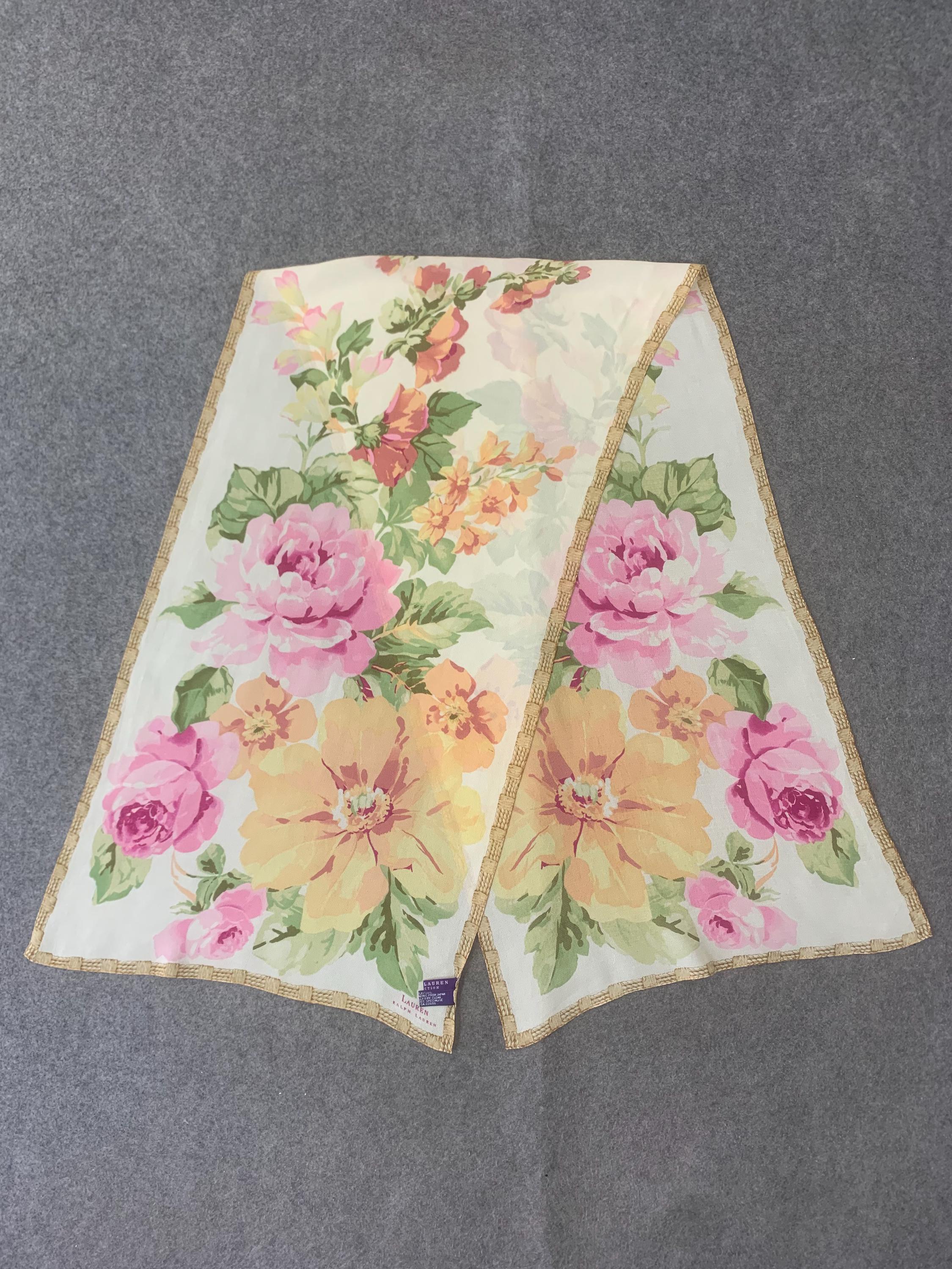 ラルフローレン　シルク　ストール　RALPH LAUREN 花柄　ビンテージ ラルフローレン RALPH LAUREN スカーフ シルク100％ 絹 花柄 日本製