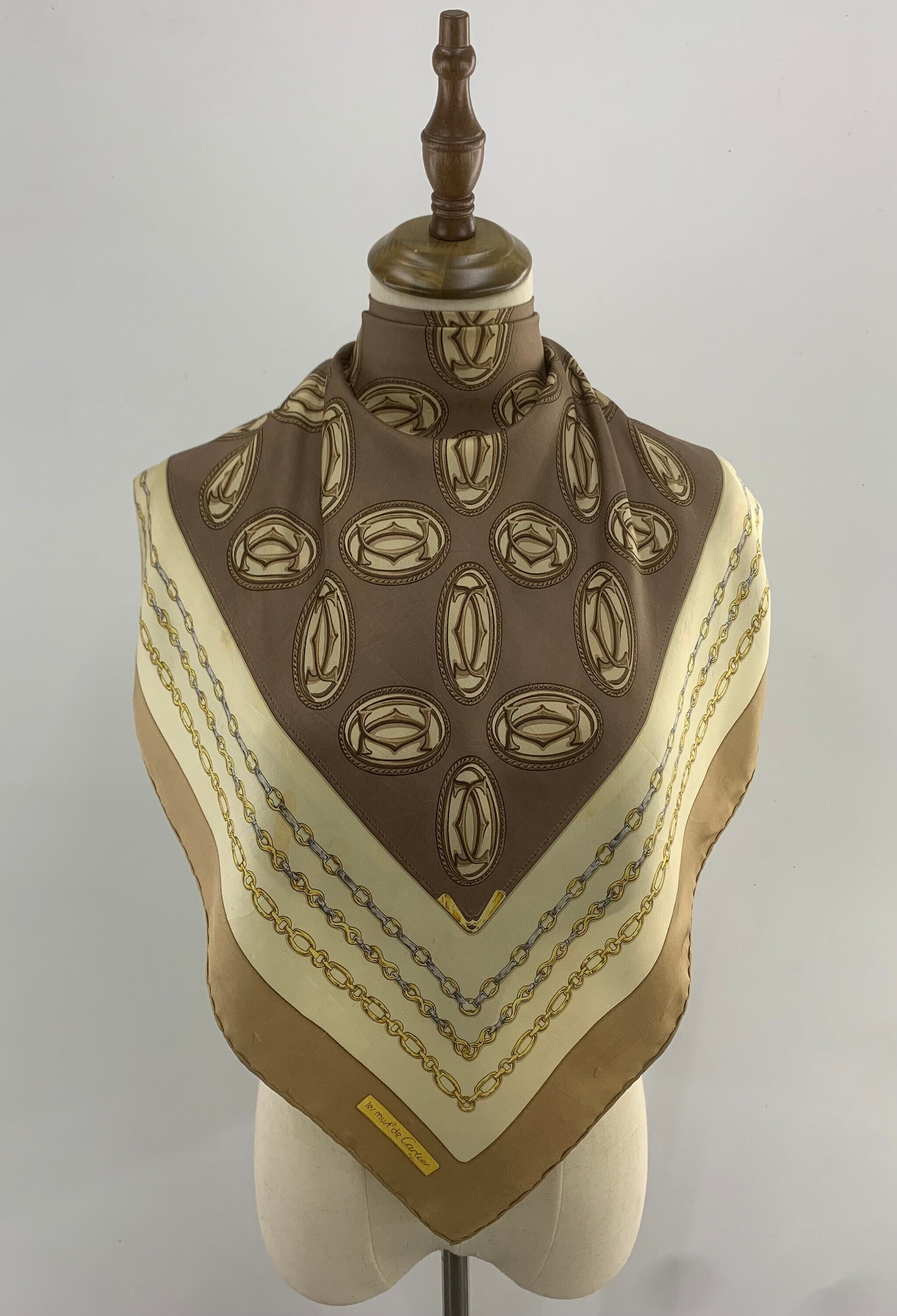 Vintage Les Must De Cartier Scarf Silk Twill Classic Logo Print
