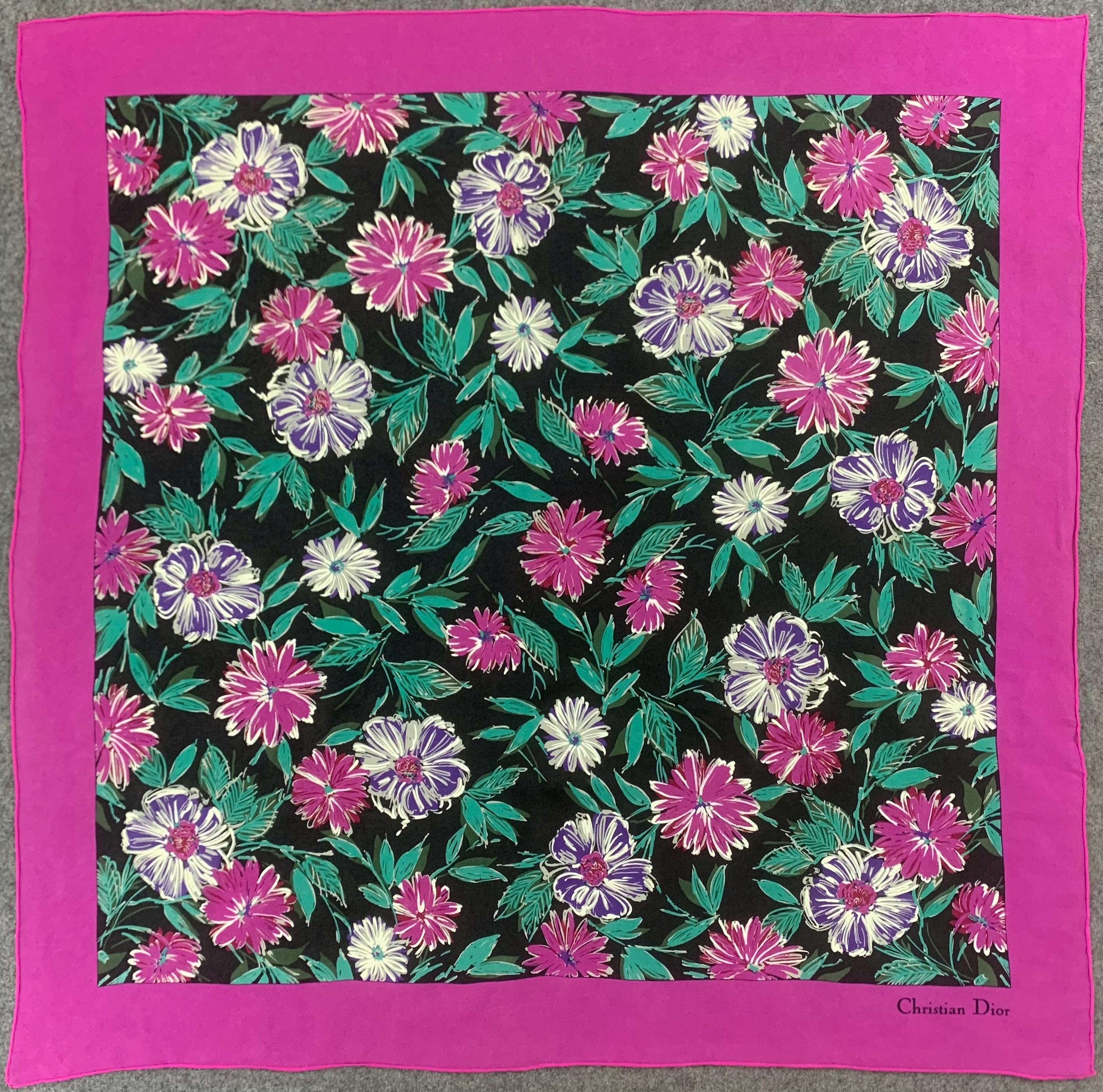 Authentic Christian Dior Silk Scarf Vintage Dior Scarf Pink Black