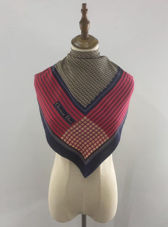 VINTAGE 80s Christian DIOR Scarf 100% Silk Echarpes Lg
