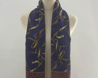 Foulard en soie vintage des années 80 et 90 ceinture chaîne motif foulard unisexe accessoires longue écharpe Foulards étole soie silencieux Wrap cravates foulards
