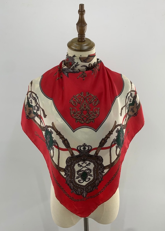 Vintage Silk Scarf Red, Vintage Scarf Classic Bel… - image 1