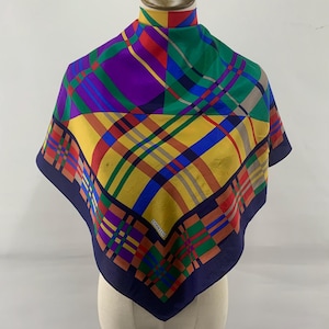 Vintage 90s Codello Silk Scarf Abstract Pattern Babushka Women Accessories Shawl Square Foulards Head Scarves Neckerchief Wrap Top Neckwear