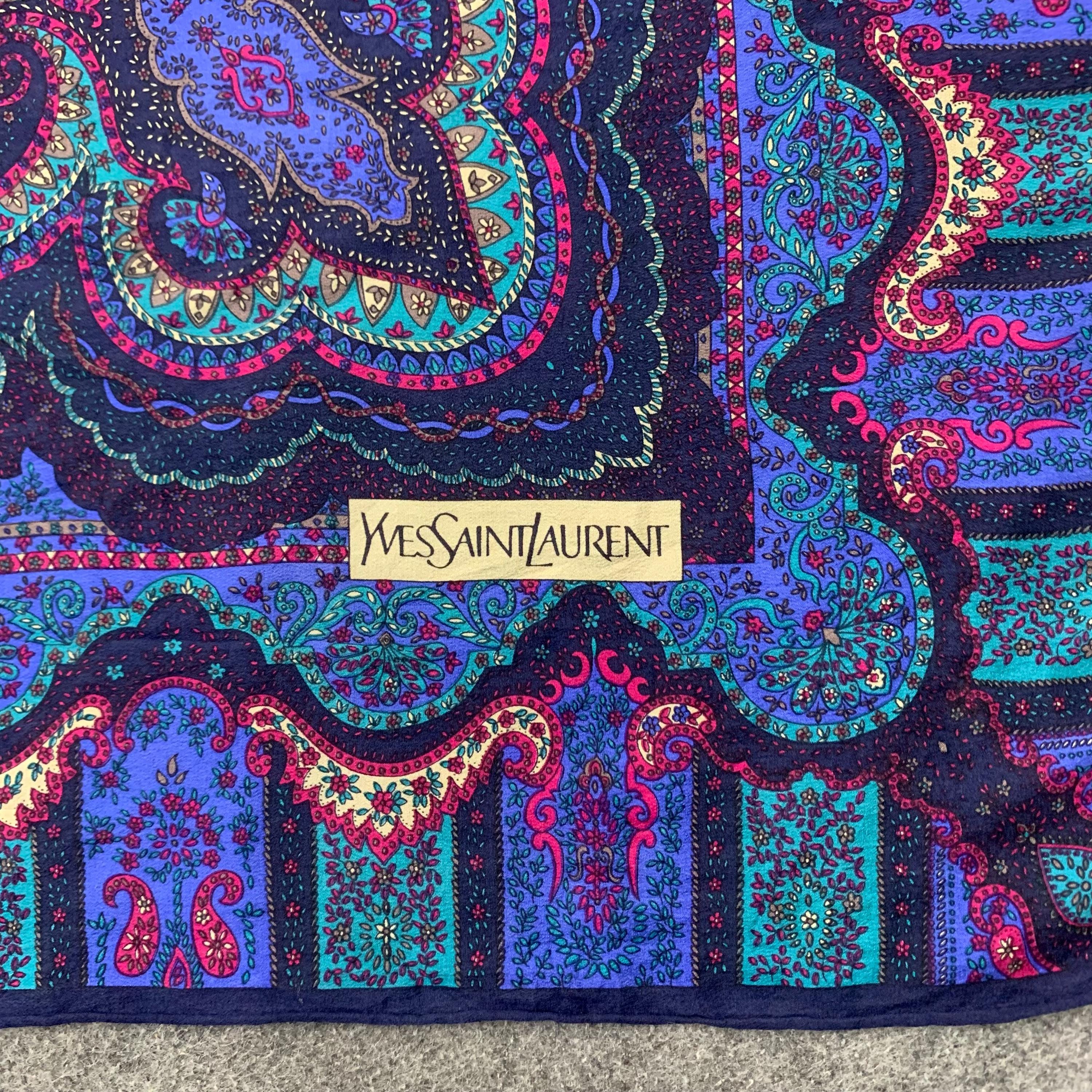 Vintage Yves Saint Laurent Silk Scarf Paisley Pattern Square