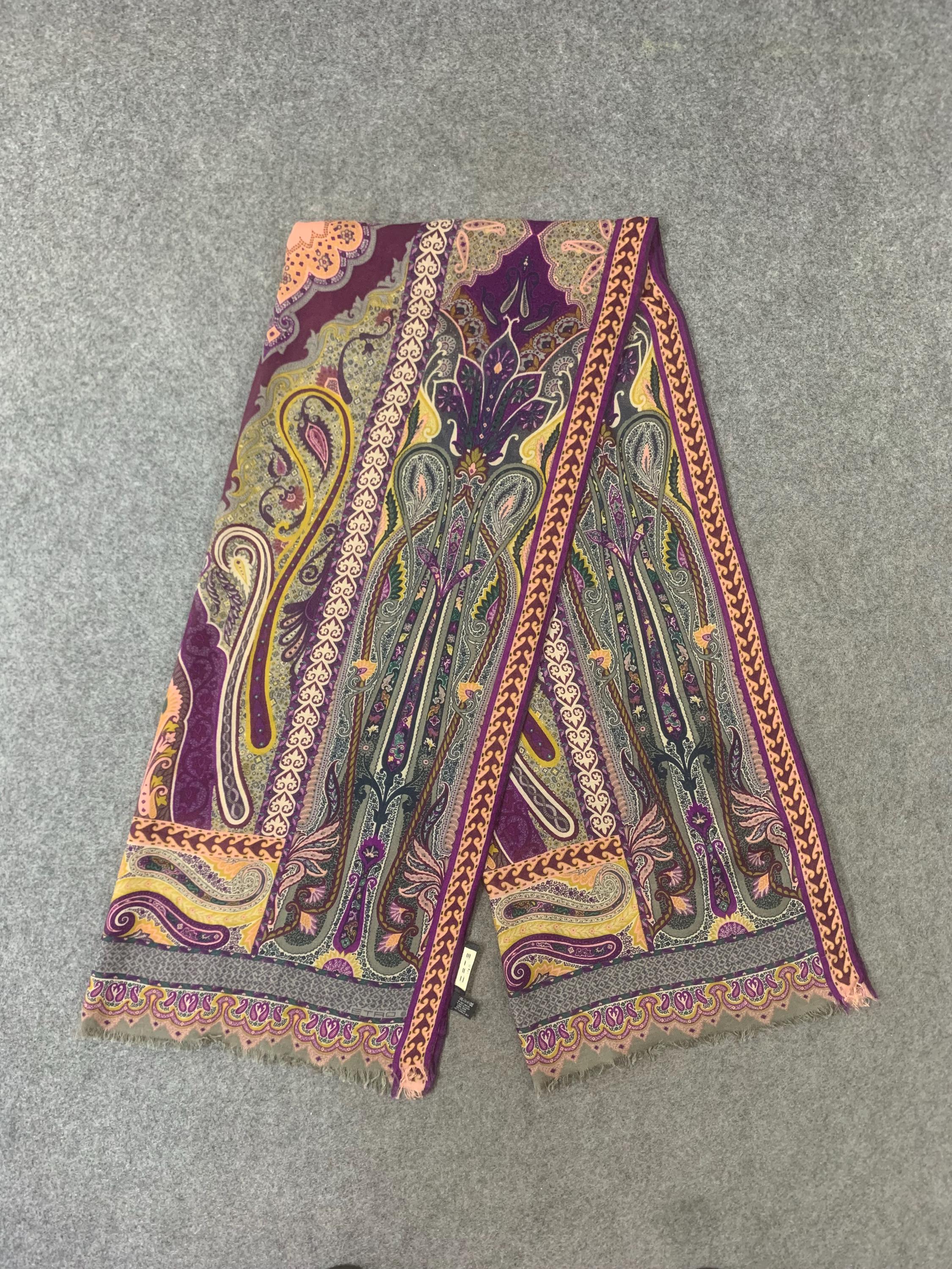 Vintage Etro Milano Wool Silk Scarf Paisley Pattern Neck Shawl