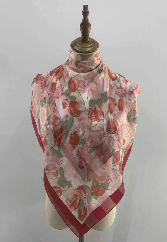 Vintage Hardy Amies Silk Scarf Red Floral Pattern Head Scarf Women