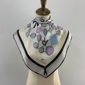 Vintage Swarovski Silk Scarf, Vintage Swarovski Accessories, Swarovski Silk Shawl, Vintage Swarovski Foulards, Swarovski Neck Scarf Top