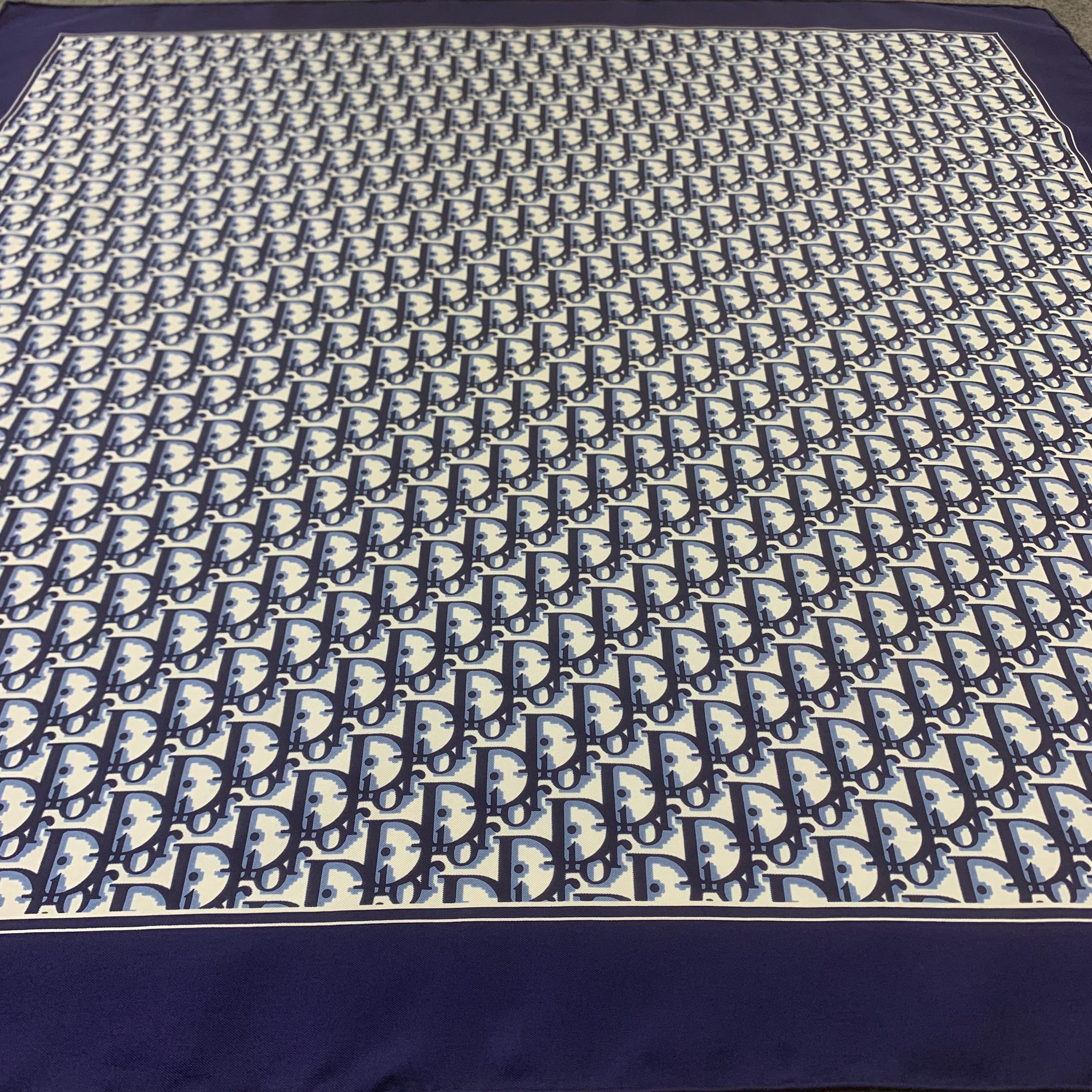 Vintage Christian Dior Silk Scarf Blue Monogram Pattern Head