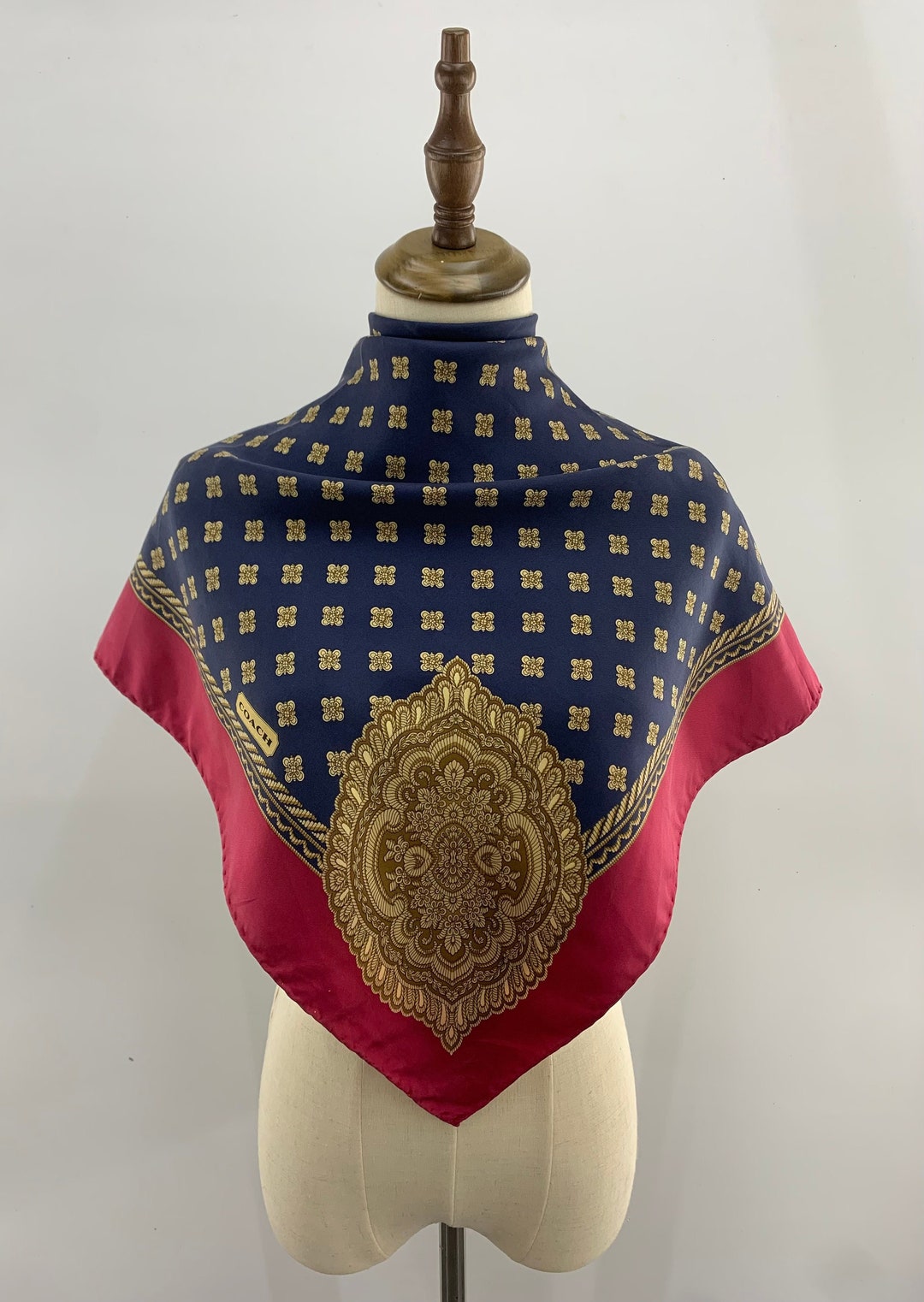 Vintage Coach Silk Scarf, Vintage Coach Square Scarf, Coach Silk Shawl