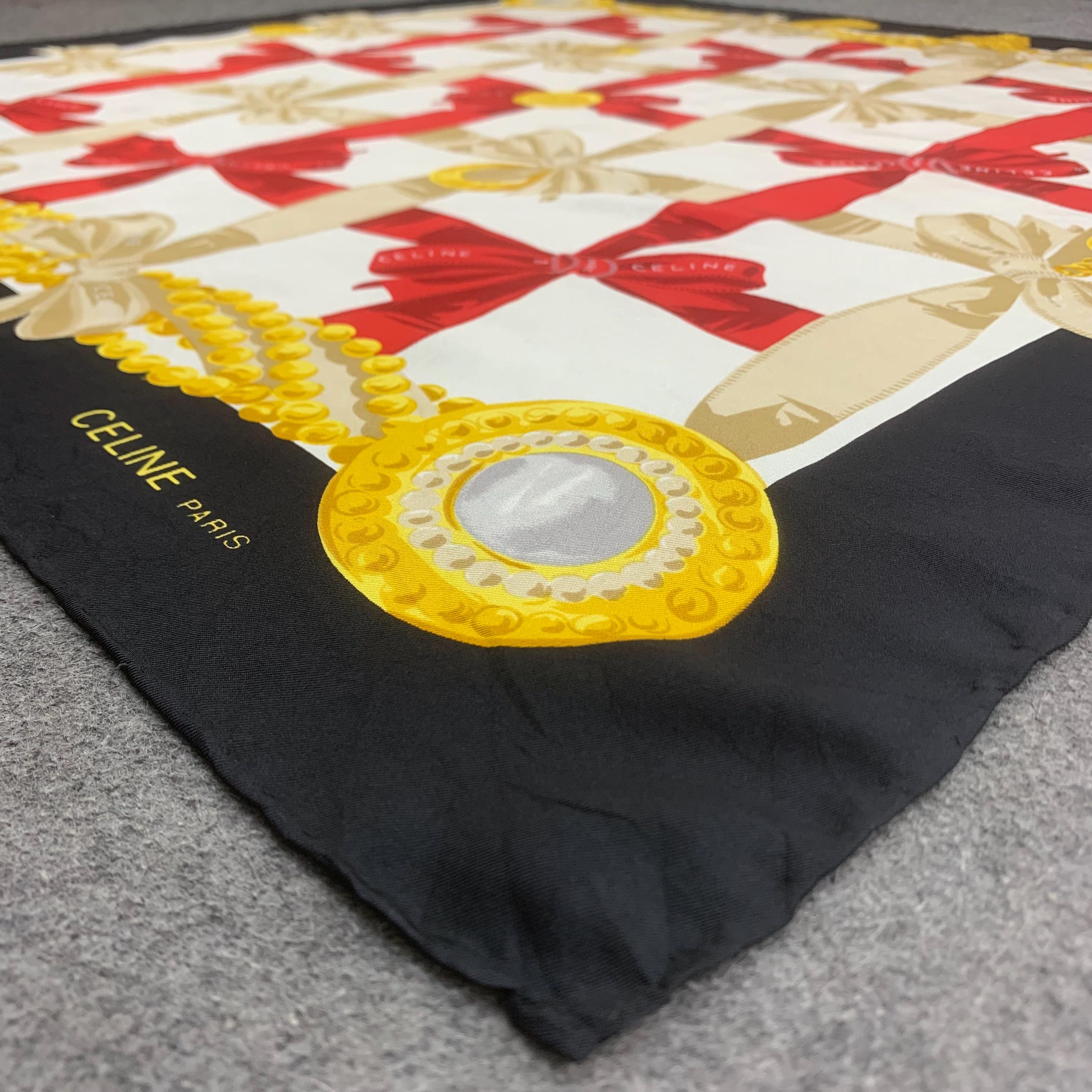 Vintage Celine Paris Scarf Silk Twill Ribbon Print Classic